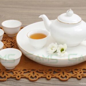 Bộ ấm trà sứ Minh Châu viền vàng